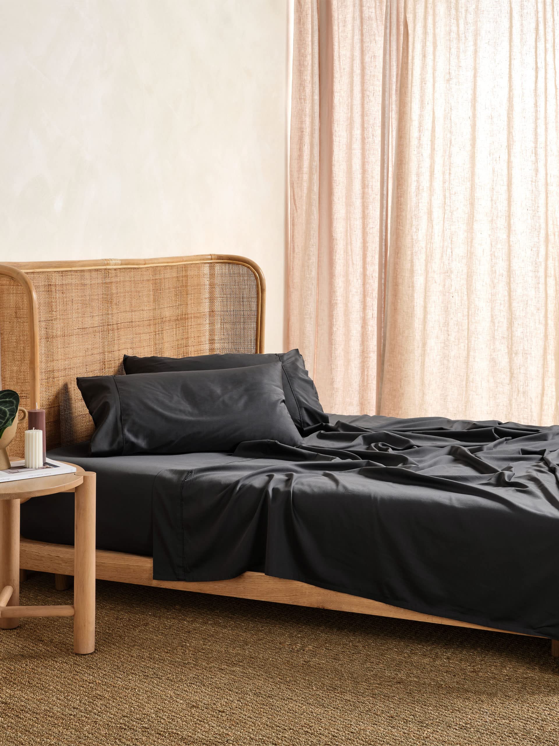 Linen House Nara 400TC Bamboo/Cotton Charcoal King Sheet Set