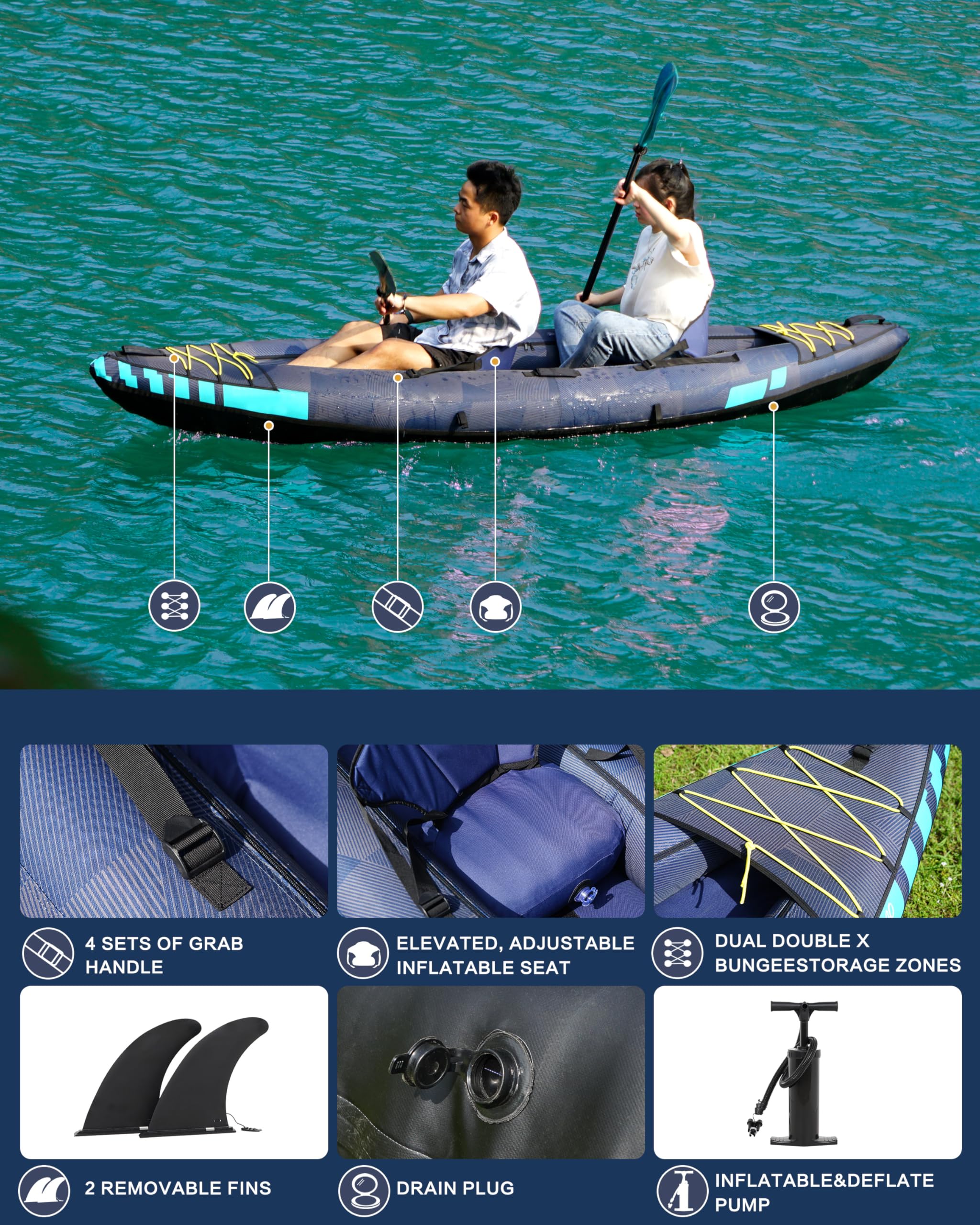 Snapklik.com : Inflatable Kayak 2 Person, Tandem Kayak, Foldable Kayaks ...