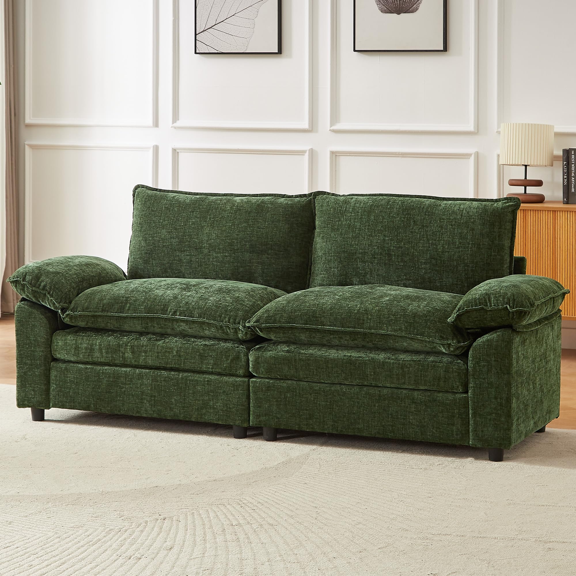 JIEXI Ecksofa Mit Schlaffunktion, Sofas Und Couchs, Modulares Ecksofa, Wohnlandschaft U Form, L Form Eckcouch, Für Couch Wohnzimmer Schlafzimmer Wohnung Büro, Chenille-Stoff 204 x 75 cm