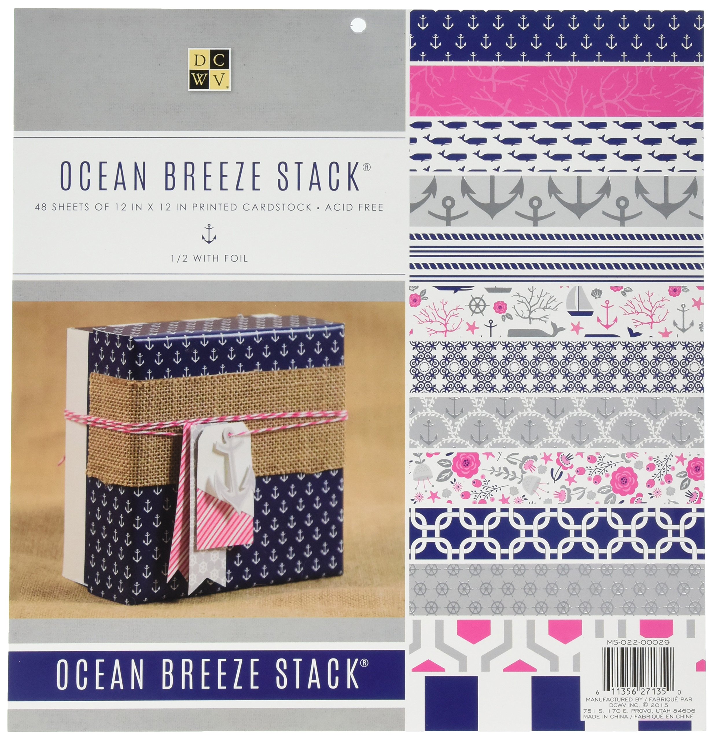 DCWVE Die Cuts with A View Stack 12 x 12-Single-Sided-Ocean Breeze-Silver Foil-48 Sheet MS-022-00029, 12" x 12"