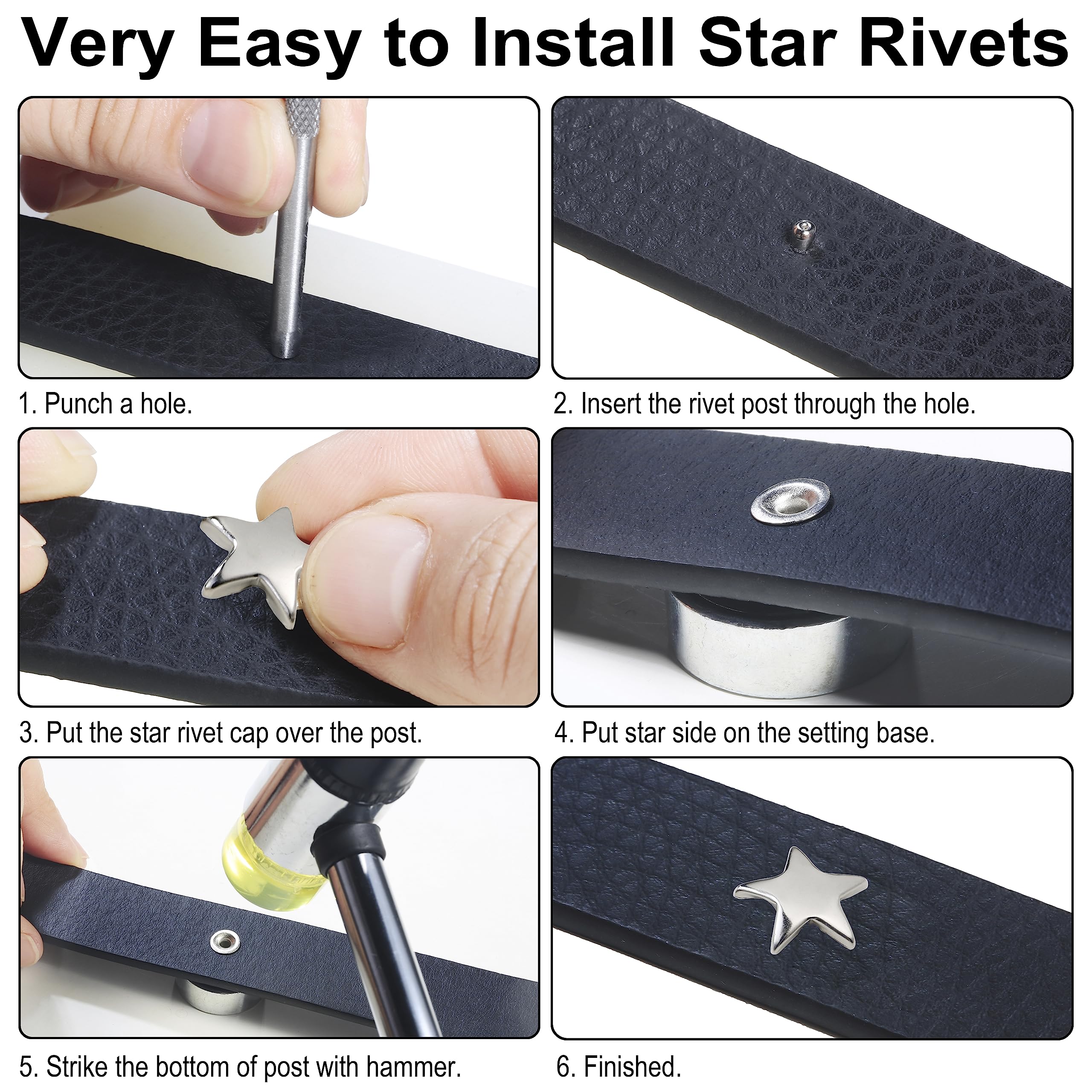 YORANYO 200 Sets Leder Nieten Kit Verschiedene Größen Nieten für Leder Stern Nieten für Kleidung Stoff Silber Nieten mit Leder Handwerk Niet Werkzeug für Reparatur Dekorieren Jacken Schuhe Taschen