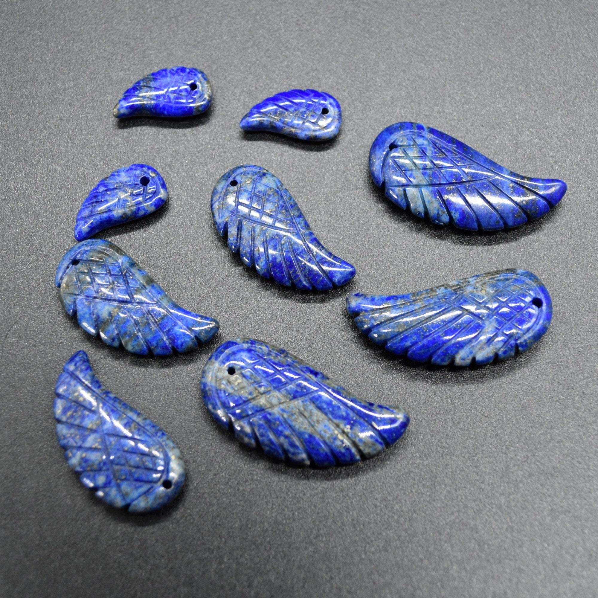 Natural Lapis Lazuli Semi-Precious Gemstone Carved Feather Pendants - 3 Sizes