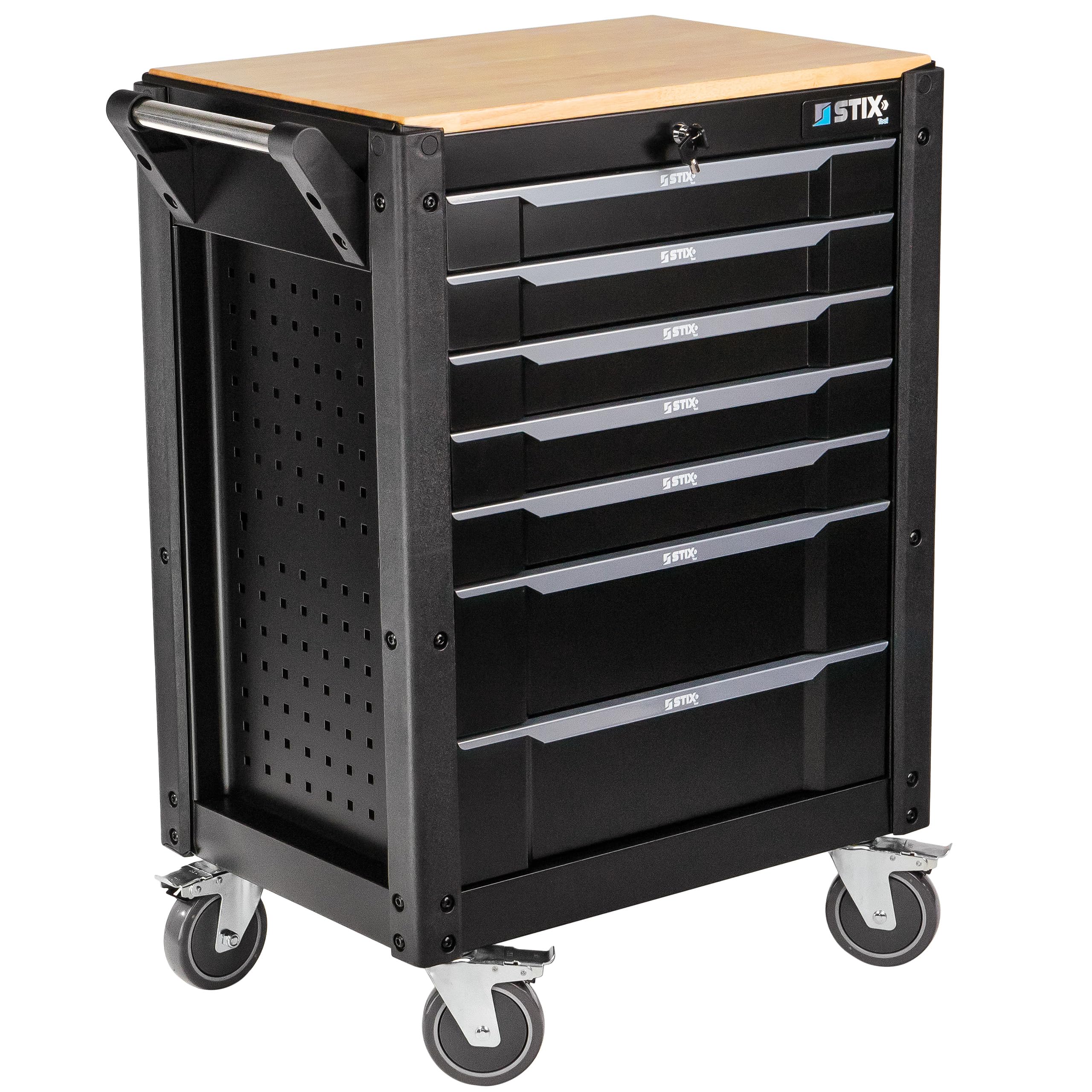 STIX UltimatePro C7 Servante d'atelier 7 tiroirs, Plateau en Bois d'hévéa