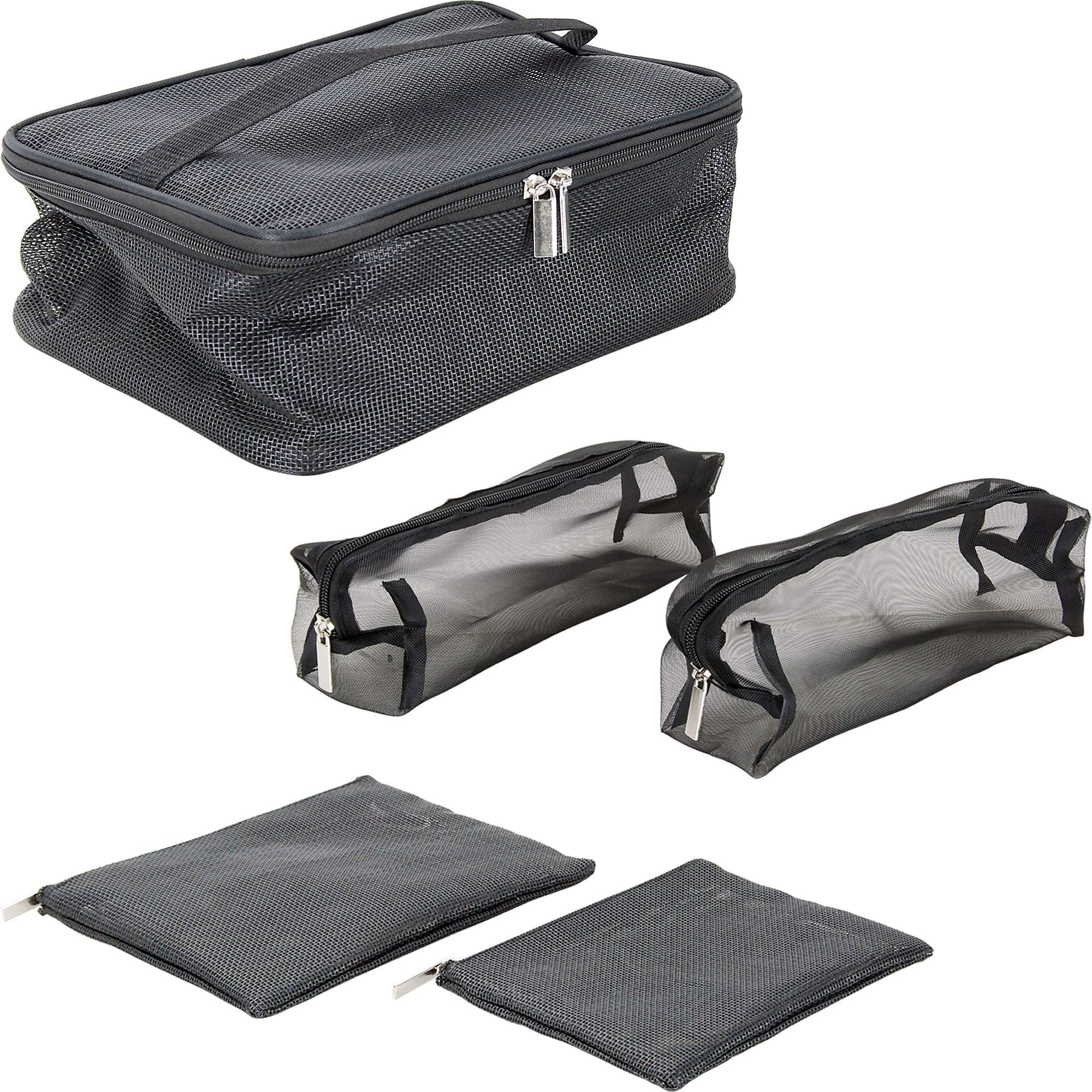 Casmetic 5 Piece Mesh Cosmetic Makeup Organizer- (Black) Makeup Bag with Zipper, Zip Makeup Bag, Mesh Makeup Bag, Beauty Makeup Cosmetic Accessories Bag