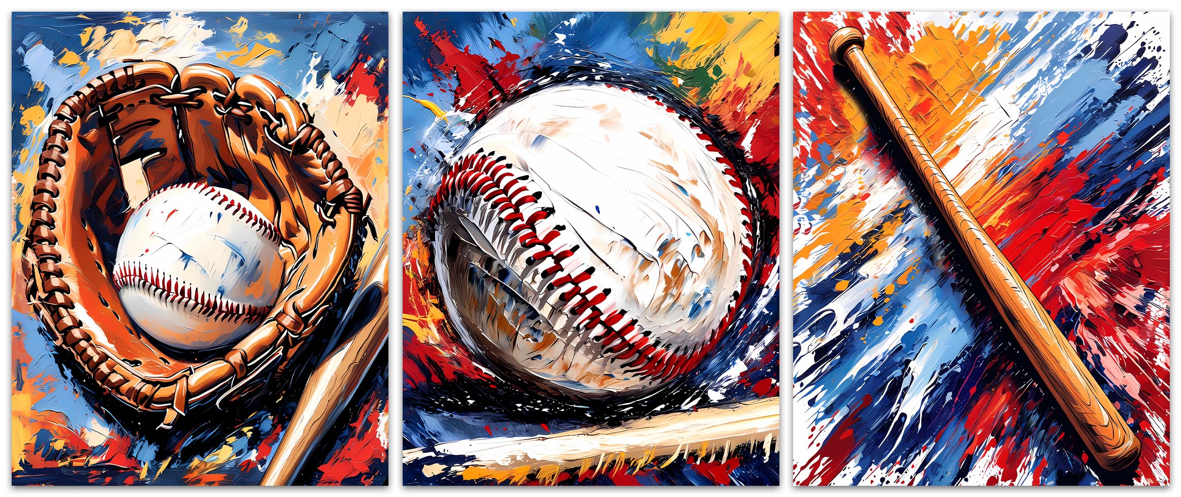 ZOIYINO Baseball Wall Art Canvas Prints,Baseball Graffiti Wall Art Set of 3,Vintage Sports Graffiti Art Posters,Baseball Decor Boys Room Man Cave