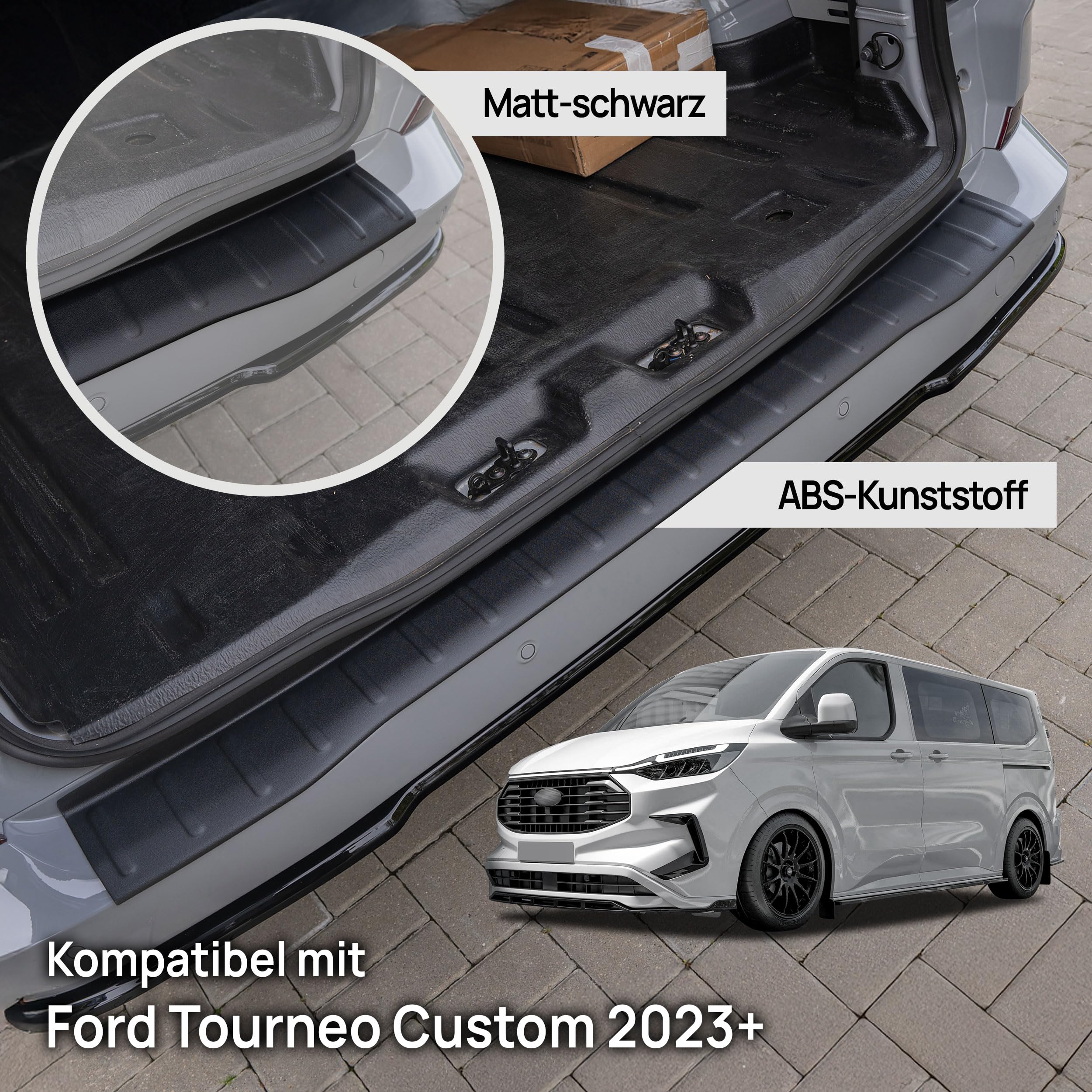Chromemaster | Kompatibel mit Ford Tourneo Custom 2023+ | Ladekantenschutz Stoßstangenschutz; ABS-Kunststoff, Matt, Schwarz; Lackschutzleiste Sichert den Heckstoßfänger vor Beschädigung