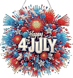 JJFox 4Th of July Diamond Painting Kit for Adults, Acrylic Hanging Ornament