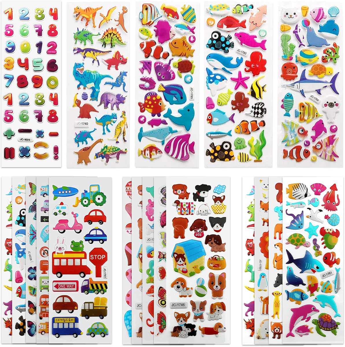 Puffy 3D Sticker for Kid & Toddler 500+ Variety Pack Cute Scrapbook Sticker | Craft for Scrapbooking Journal Gifts and Rewards Including Animal, Numbers, Fruits, Fish, Dinosaurs, Cars and More…
