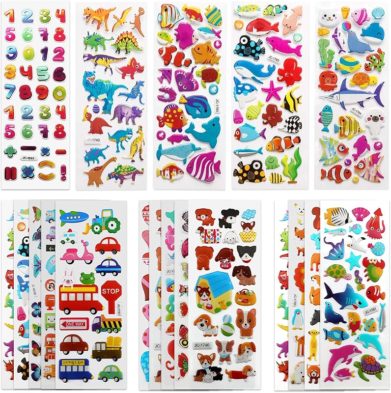 Puffy 3D Sticker for Kid & Toddler 500+ Variety Pack Cute Scrapbook Sticker | Craft for Scrapbooking Journal Gifts and Rewards Including Animal, Numbers, Fruits, Fish, Dinosaurs, Cars and More…