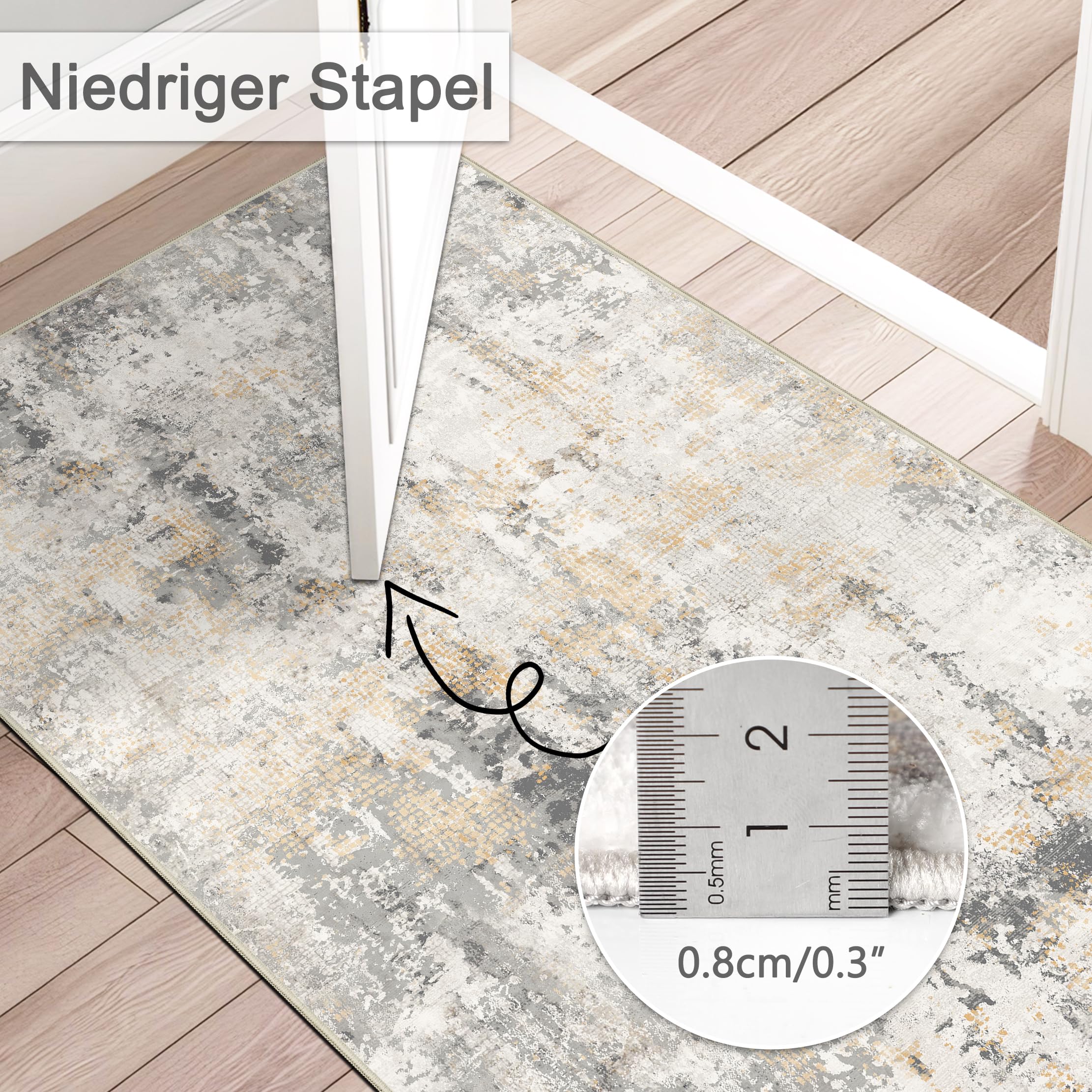 Capslpad Szary złocisty abstrakcyjny dywan 80x300 cm, dywan do przedpokoju, zmywalny dywan kuchenny, antypoślizgowy dywan z krótkim runem, nowoczesny minimalistyczny dywan z sztucznej wełny do salonu