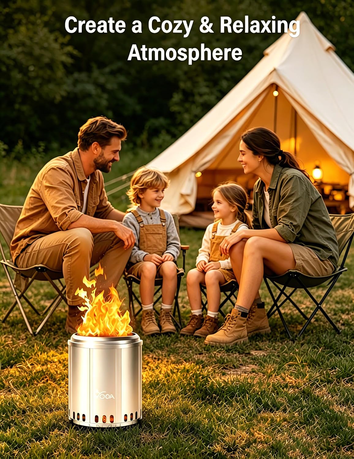 VODA Smokeless Tabletop Fire Pit, 12.5 Inch Portable Wood Burning Firepit with Stand for Patio, Backyard, Camping & Outdoor Heating
