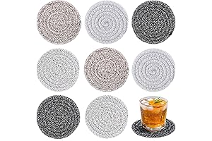 Handmade Woven Drink Coasters, 8 Pcs for Farmhouse Home Decor