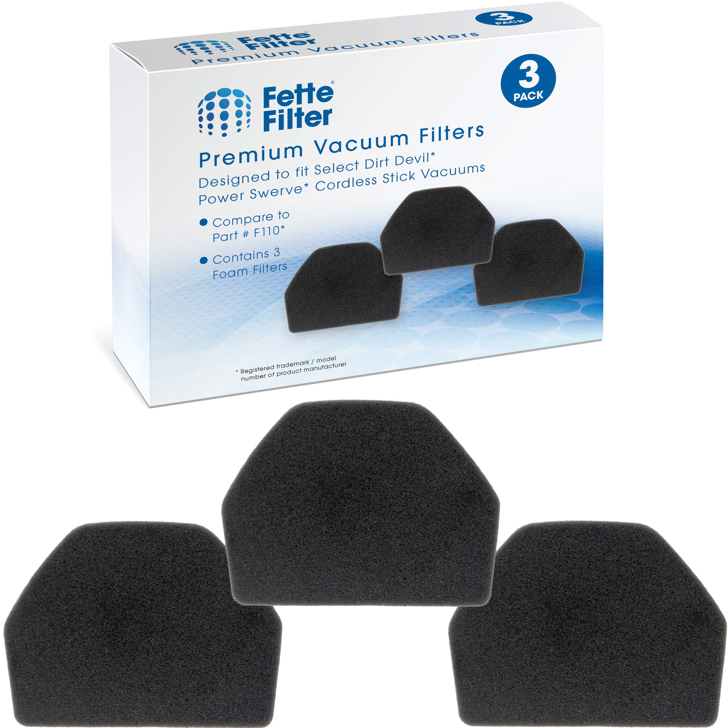 Fette Filter - Vacuum Filter Compatible with Dirt Devil Power Swerve Filter F110 (Pack of 3)