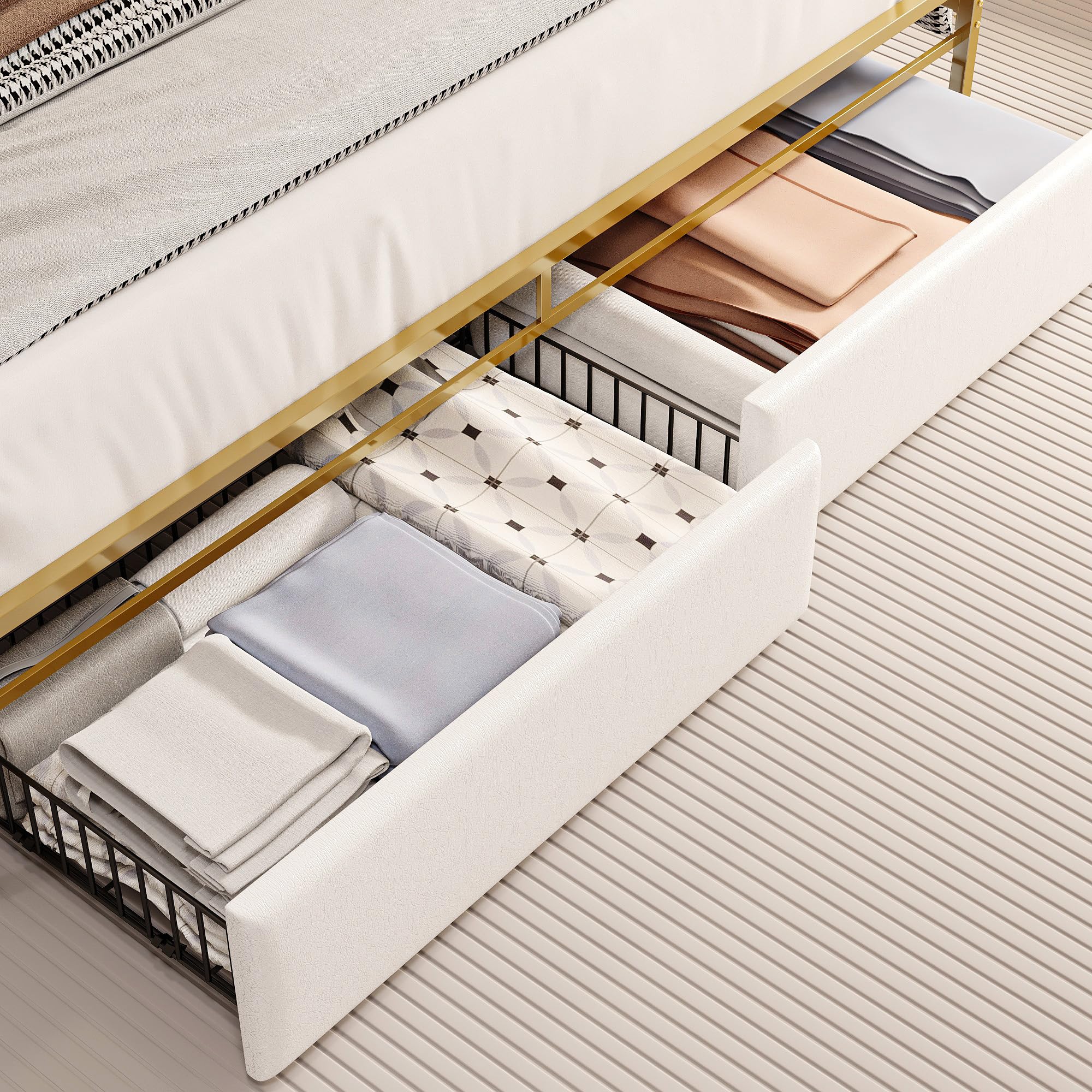 LIKIMIO Letto Queen Size Con Testiera Alta 130 Cm – Struttura In Metallo Industriale, Marrone/Noce