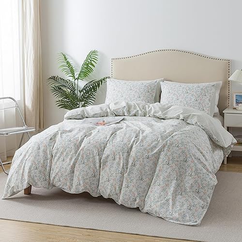 Miniatura 469 de HoneiLife - Juego de funda de edredón floral 100% algodón, 3 piezas, botánica, ropa de cama con cierre de cremallera y lazos en las esquinas