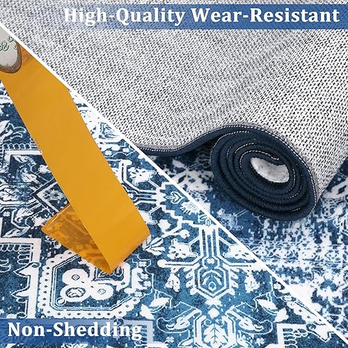 Miniatura 4 de Alfombra lavable de 5 x 7 pies, alfombra tradicional oriental, resistente a las manchas, para sala de estar, dormitorio, antideslizante, decoración