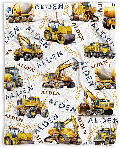 Miniatura 1 de Caimizogojocrz Manta personalizada de construcción con camiones de excavadora para bebés, manta de felpa personalizada para niños con excavadora y