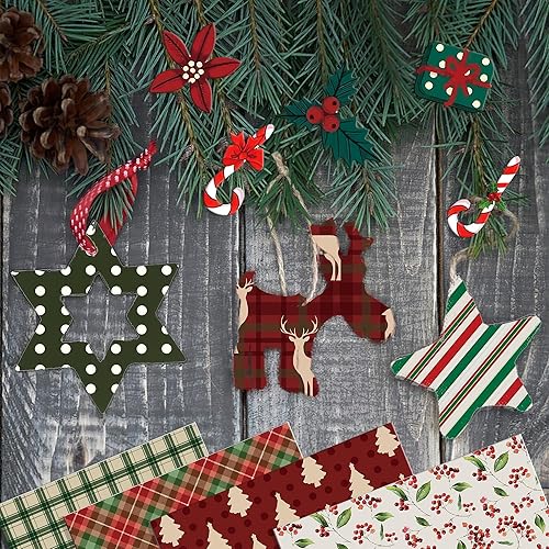 Miniatura 8 de 24 hojas de papel de álbum de recortes con patrón navideño, 12 x 12 pulgadas, doble cara, rojo y verde, texturizado, floral, papel plegable para