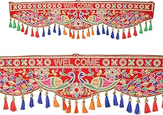 Decorative Velvet Toran Peacock Design Garland Door Toran Hanging Bandanwar for Parties Indian Traditional Wedding Pooja Festival Diwali Decoration Bandhanwar Home Entrance Temple Mandir(Size:-36")