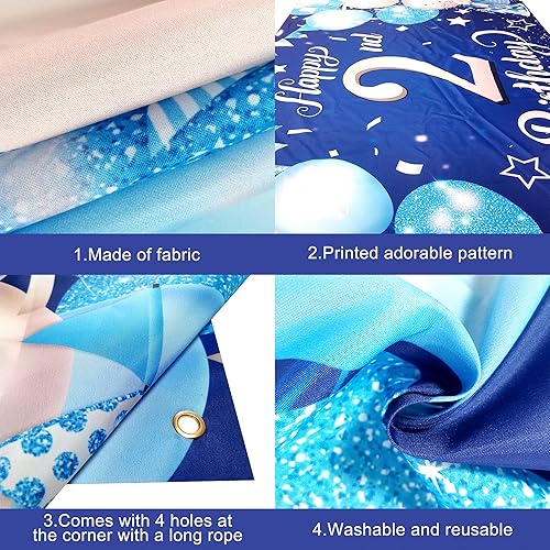 Miniatura 5 de KatchOn, Cartel azul de feliz segundo cumpleaños  Xtralarge, 72 x 44 pulgadas  Cartel de segundo cumpleaños  Telón de fondo azul y plateado para