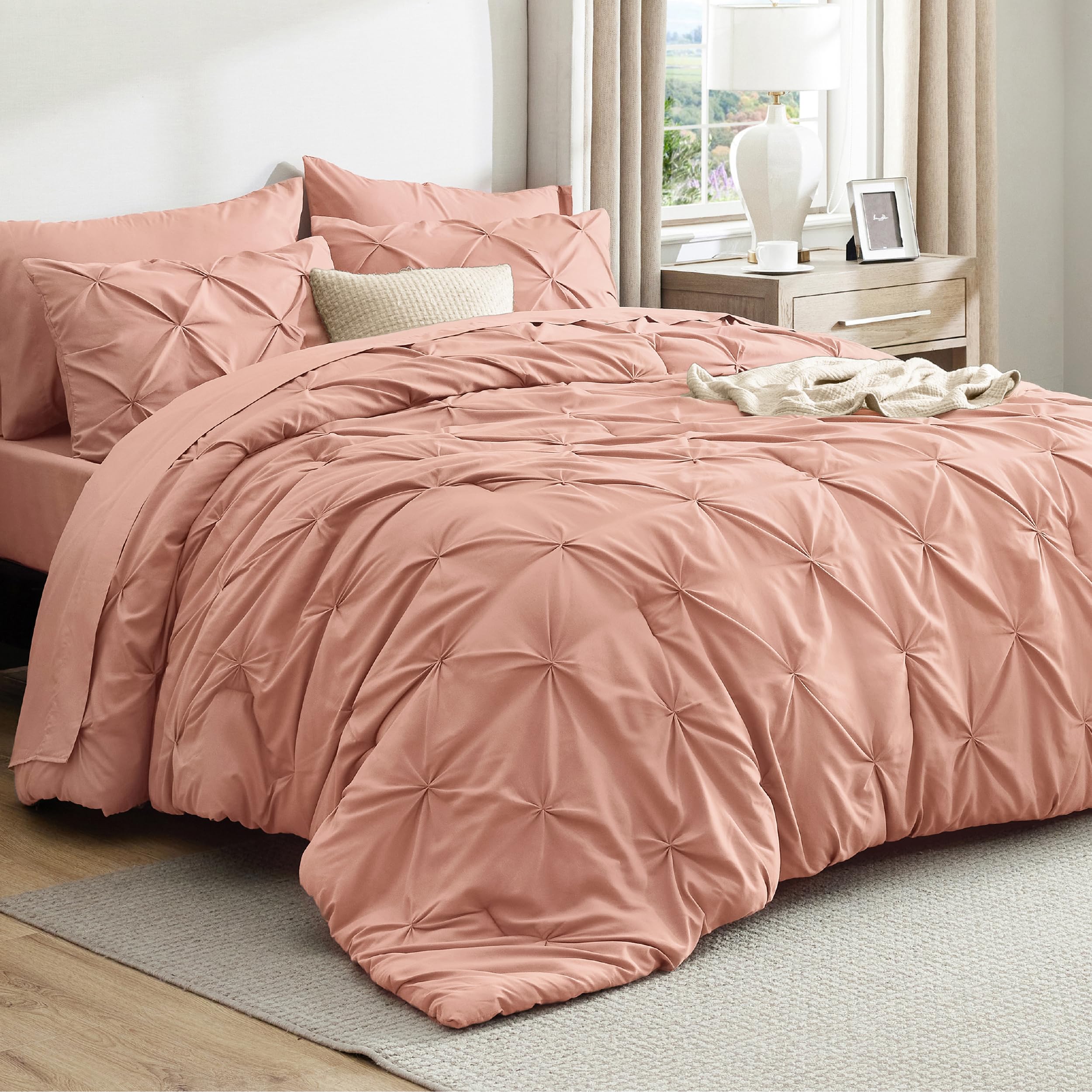 Bedsure 7-Piece King Size Comforter Set &amp; Sheets, Dusty Pink King Bedding