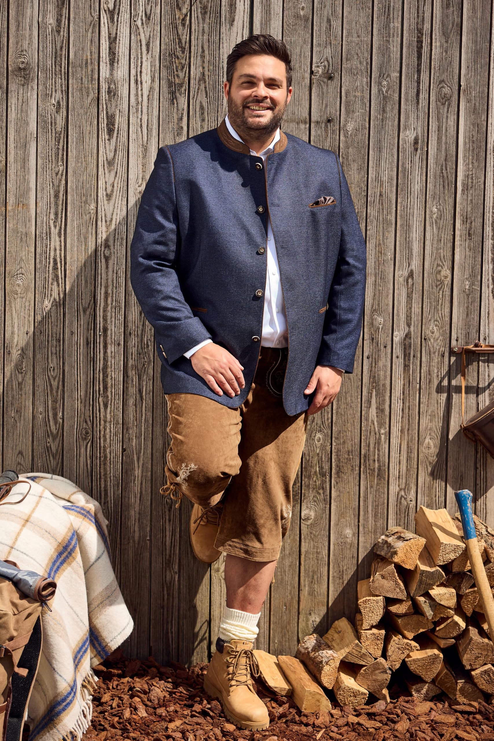 Men Plus Herren große Größen Übergrößen Menswear L-8XL Janker, Trachten, Leinenoptik, Stehkragen 831435