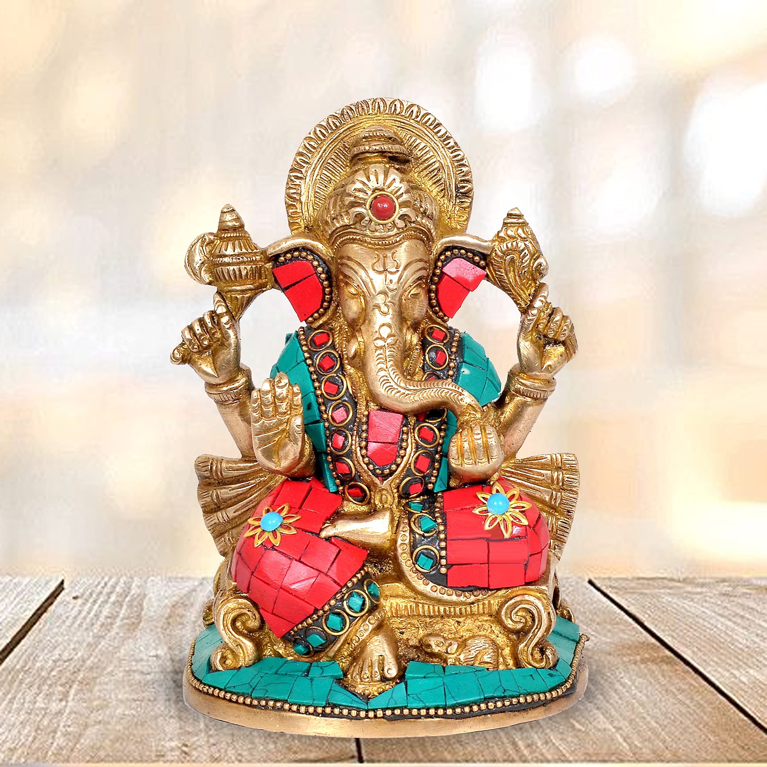 Dattatreya Idolo Ganesh per la decorazione della casa | Ganesh Idolo da regalo | Idolo di Dio per cruscotto auto | Ganpati Murti | in ottone (altezza 12,7 cm)
