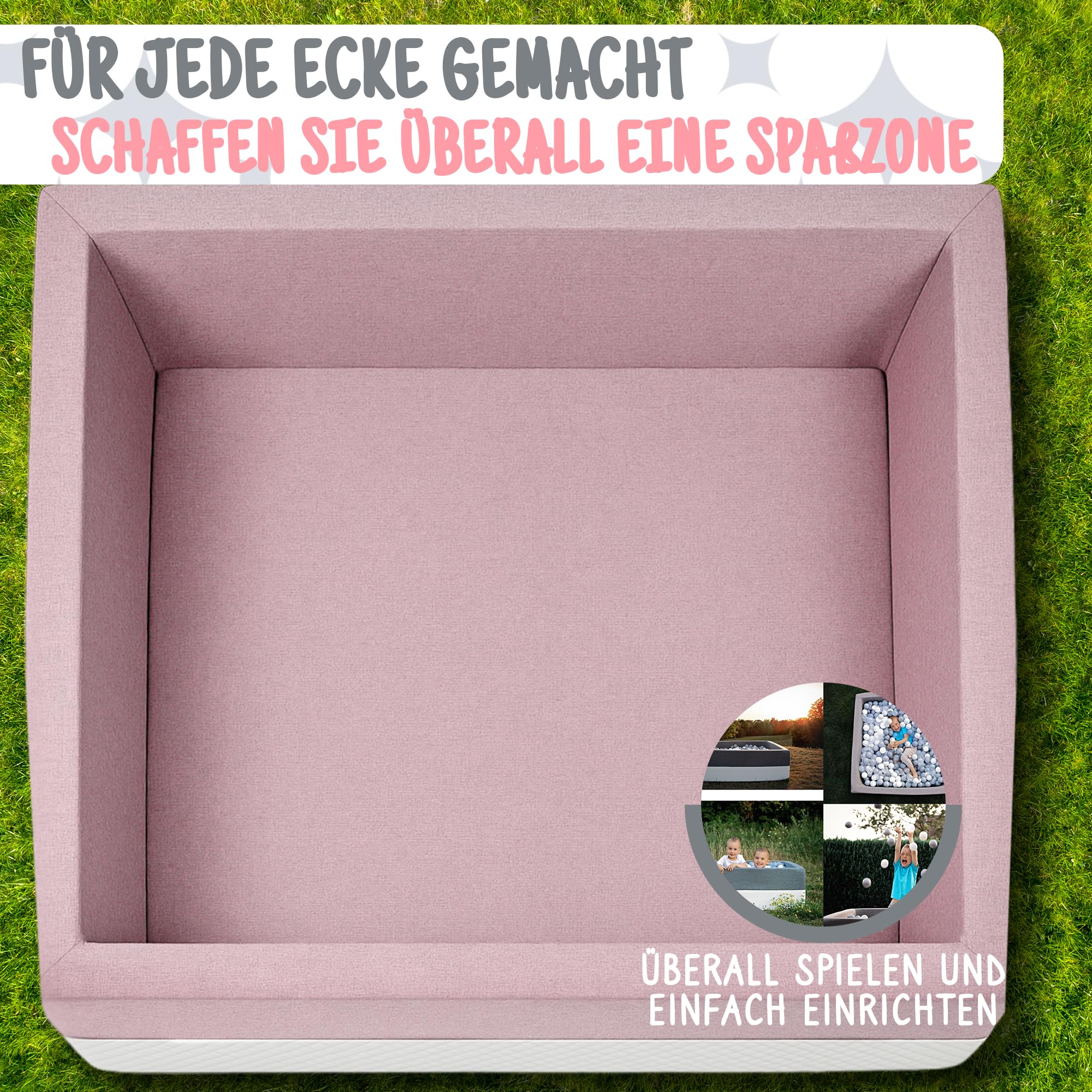 Rainbow Kids - XXL Luxus Bällebad Bällepool Bällebecken Spielbälle Kugelbad Bällchenbad Spielbecken Ball (120x120x40- ohne Bälle)- Rosa-Weiss