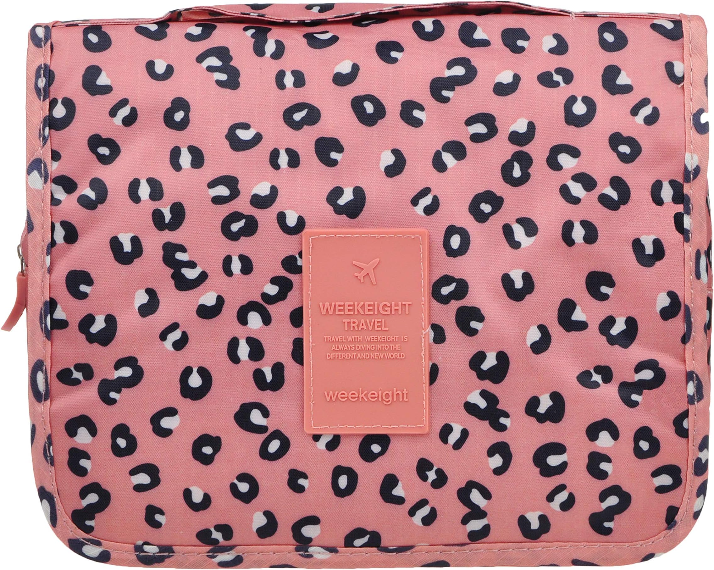 Cosmetic Makeup Bag Case Hanging Toiletry Bag Travel Organizer Travel Kit for Women Men Pink Leopard