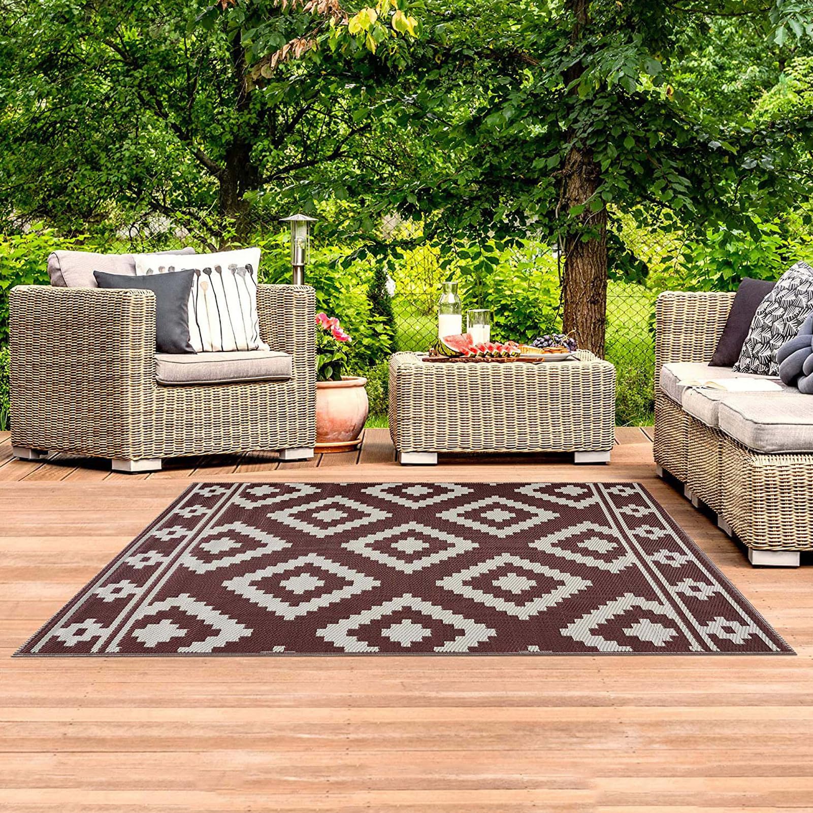 HGTRH Outdoor Rugs for Patios Waterproof, Recycled Plastic Straw Rug, Outdoor Woven Rugs for Garden Patio Waterproof Foldable and Portable for Rv, Camper, Balcony, Backyard, Deck
