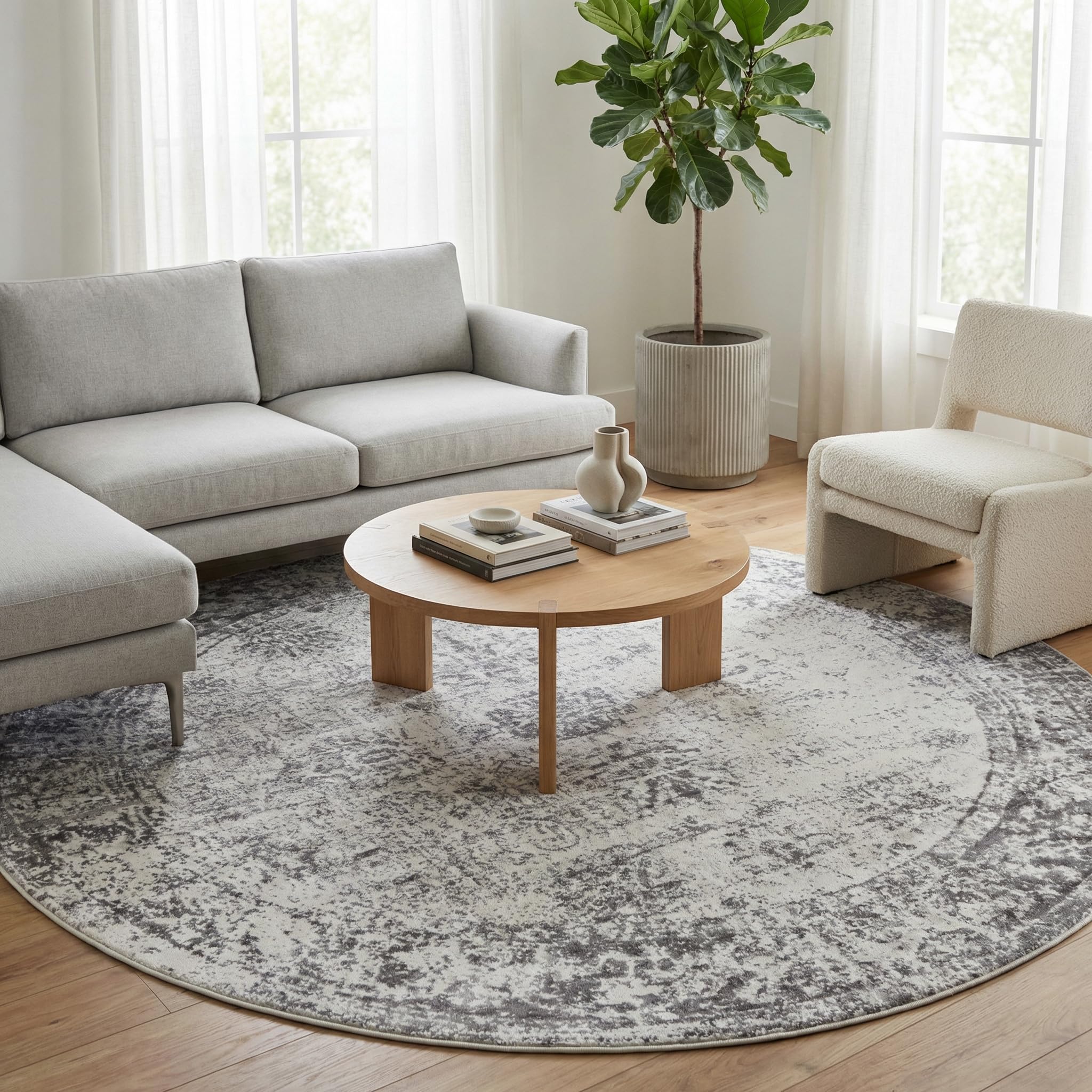 Unique Loom Sofia Collection Area Rug - Casino (8' Round Gray/Beige)