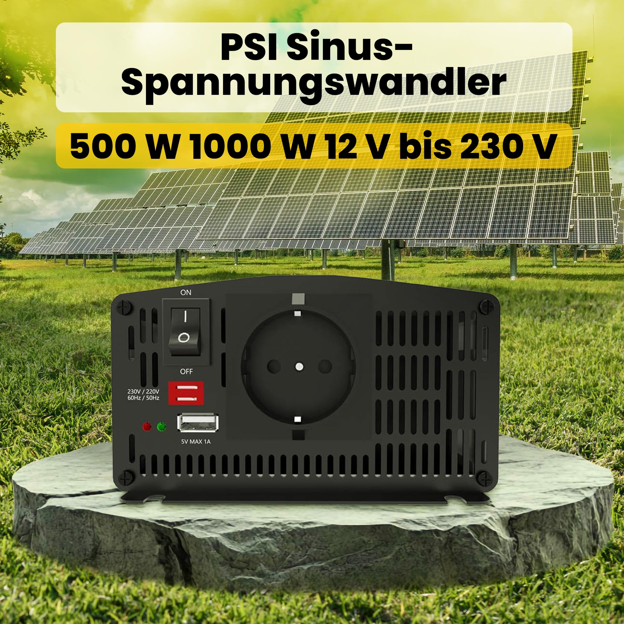 Offgridtec® Przetwornica napięcia sinusoidalnego PSI 500 W 1000 W 12 V na 230 V