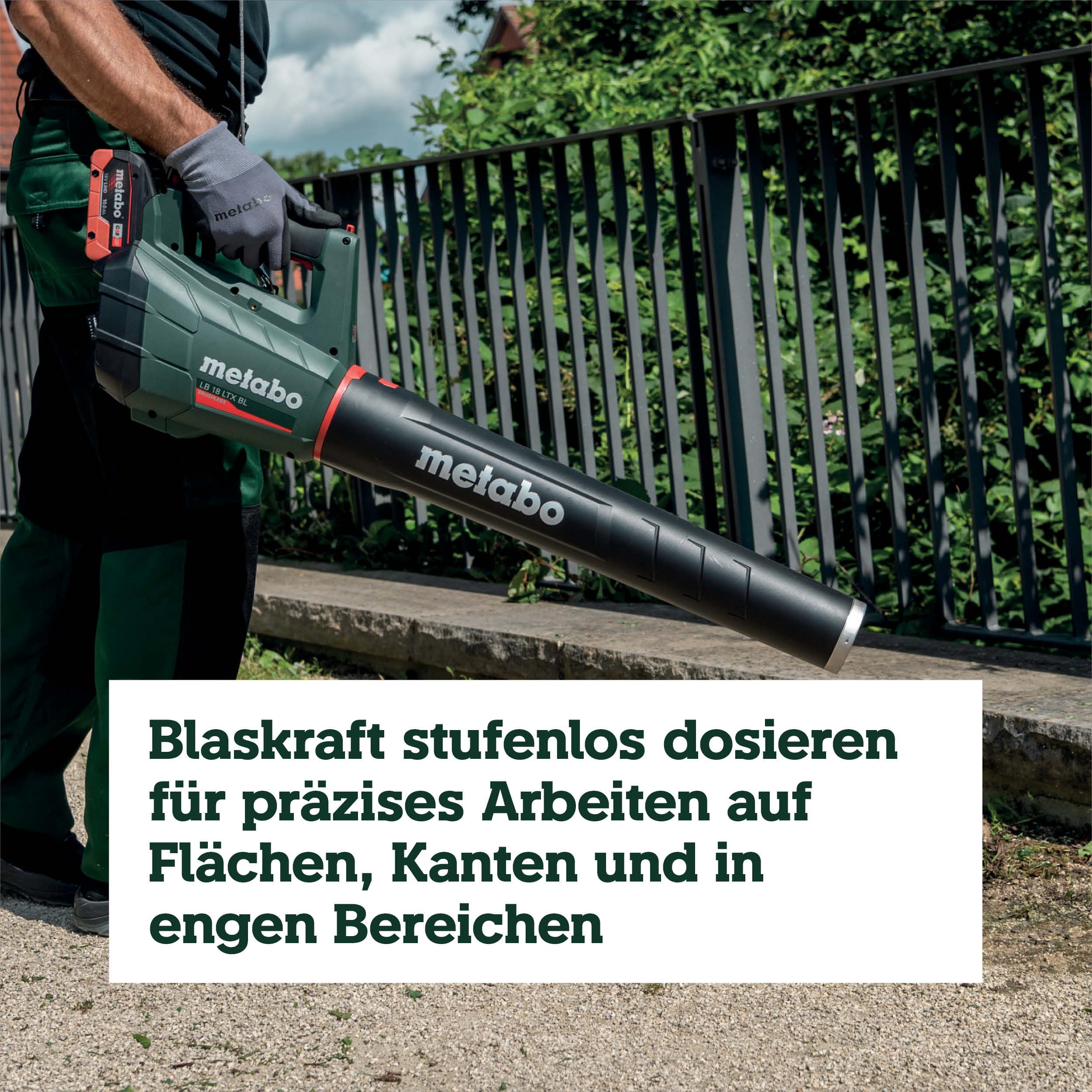 metabo Akku-Laubbläser LB 18 LTX BL, 18V Laubgebläse für Garten und | Leistungsstarkes Akku-Blasgerät mit Brushless-Motor, Schultergurt und Blasrohr, ohne Akku und Ladegerät für CAS Systeme