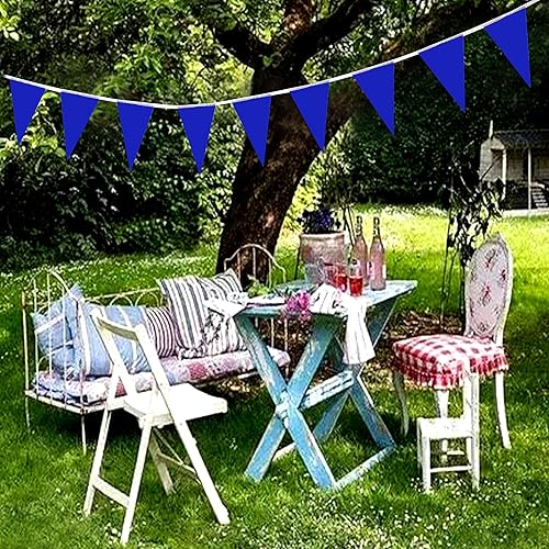 Miniatura 5 de Banderines azules de 100 pies, banderas colgantes triangulares, decoraciones de fiesta para gran apertura, cumpleaños de niños, carnaval, 60 unidades