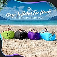Vista 4 de Nevlers Tumbona inflable negra y azul, paquete de 2 unidades, juego de sofá inflable de poliéster 210T, sofá inflable sin bomba, muebles de exterior