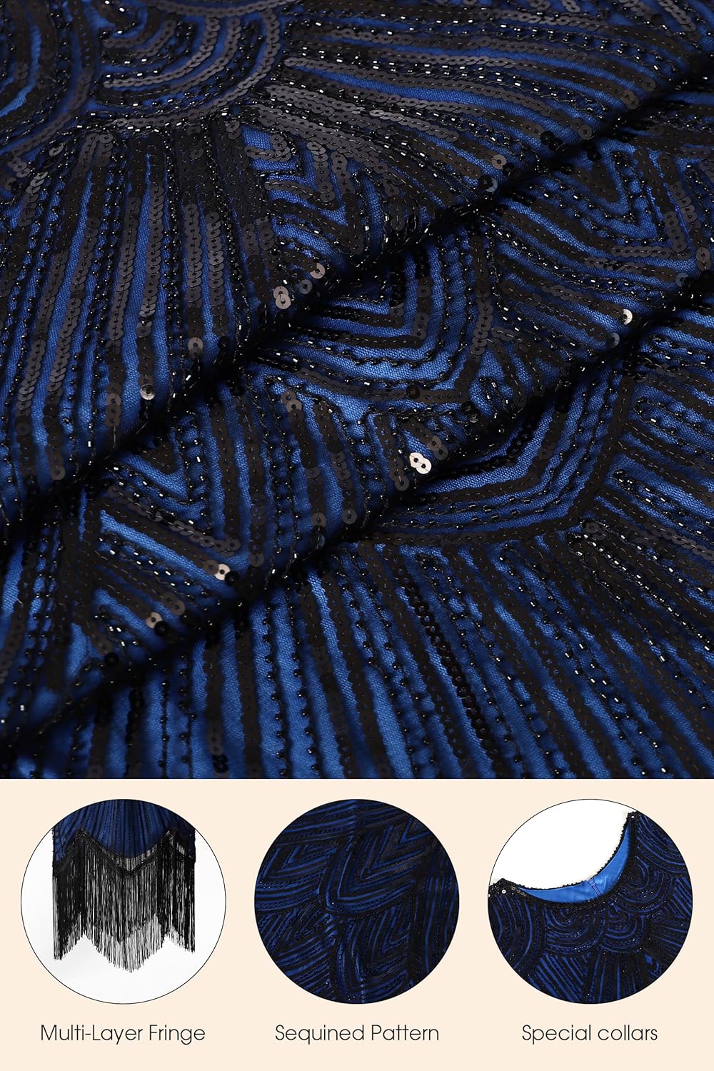 Women's Flapper Dresses 1920s Dresses for Women Great Gatsby Sequin Fringed Roaring 20s with 20s Accessories Set - Image 6