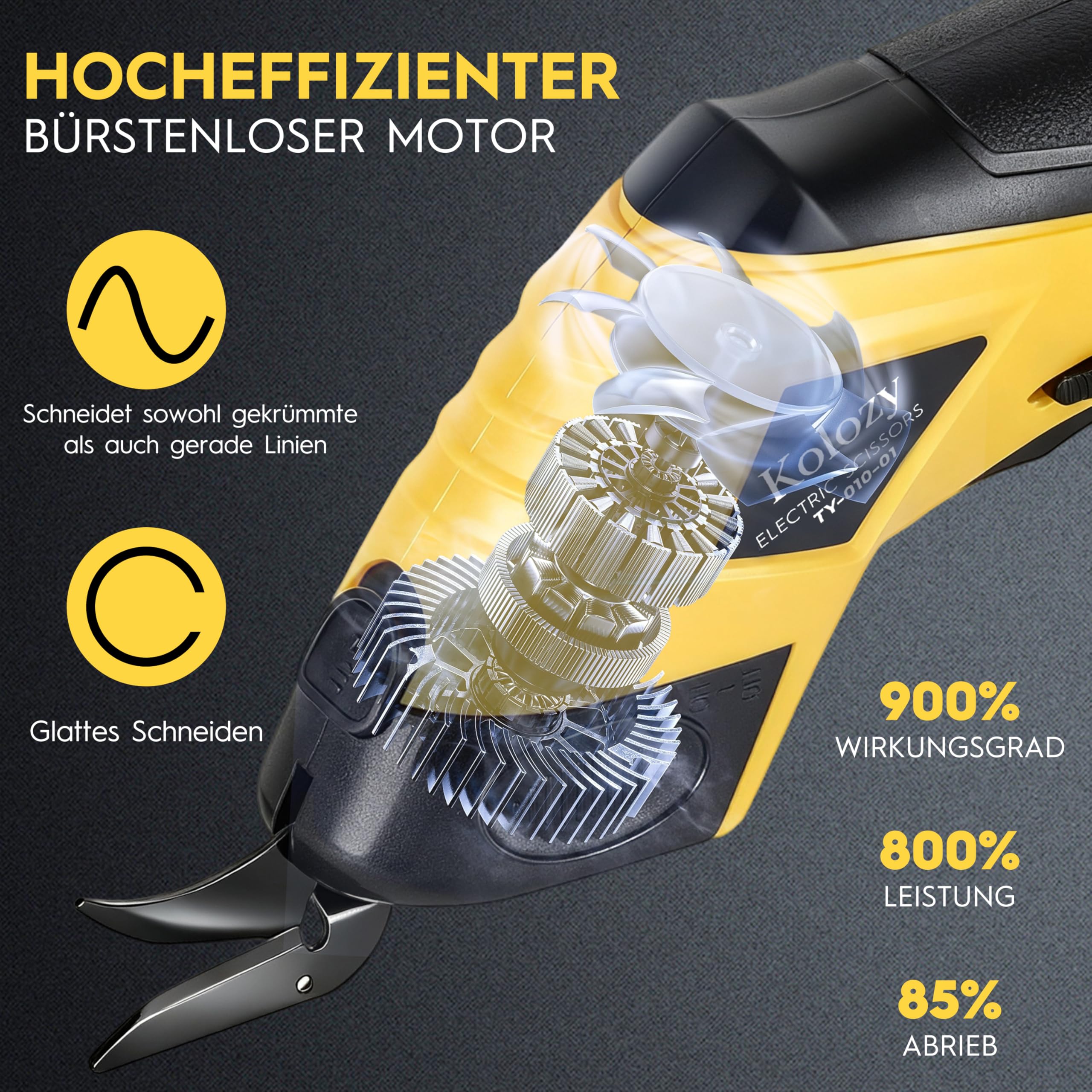 Elektrische Schere Kartonschneider 4V, Wiederaufladbare Akkuschere mit 2500mAh Akku, Universalschneider mit 2 Schneidköpfen für Pappe, Karton, Stoff, Teppich Leder Ideal für Recycling & Basteln