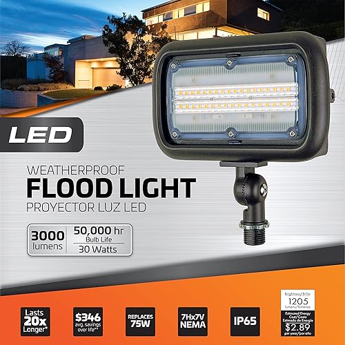 Miniatura 3 de Newhouse Lighting WW30BRZ - Luz de inundación LED de 30 vatios para exteriores, resistente a la intemperie, bronce