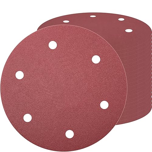 SACKORANGE 30 discos de lijado de 9 pulgadas, 6 agujeros, grano 80, con gancho y bucle, lijadora de óxido de aluminio, papel de lija abrasivo para