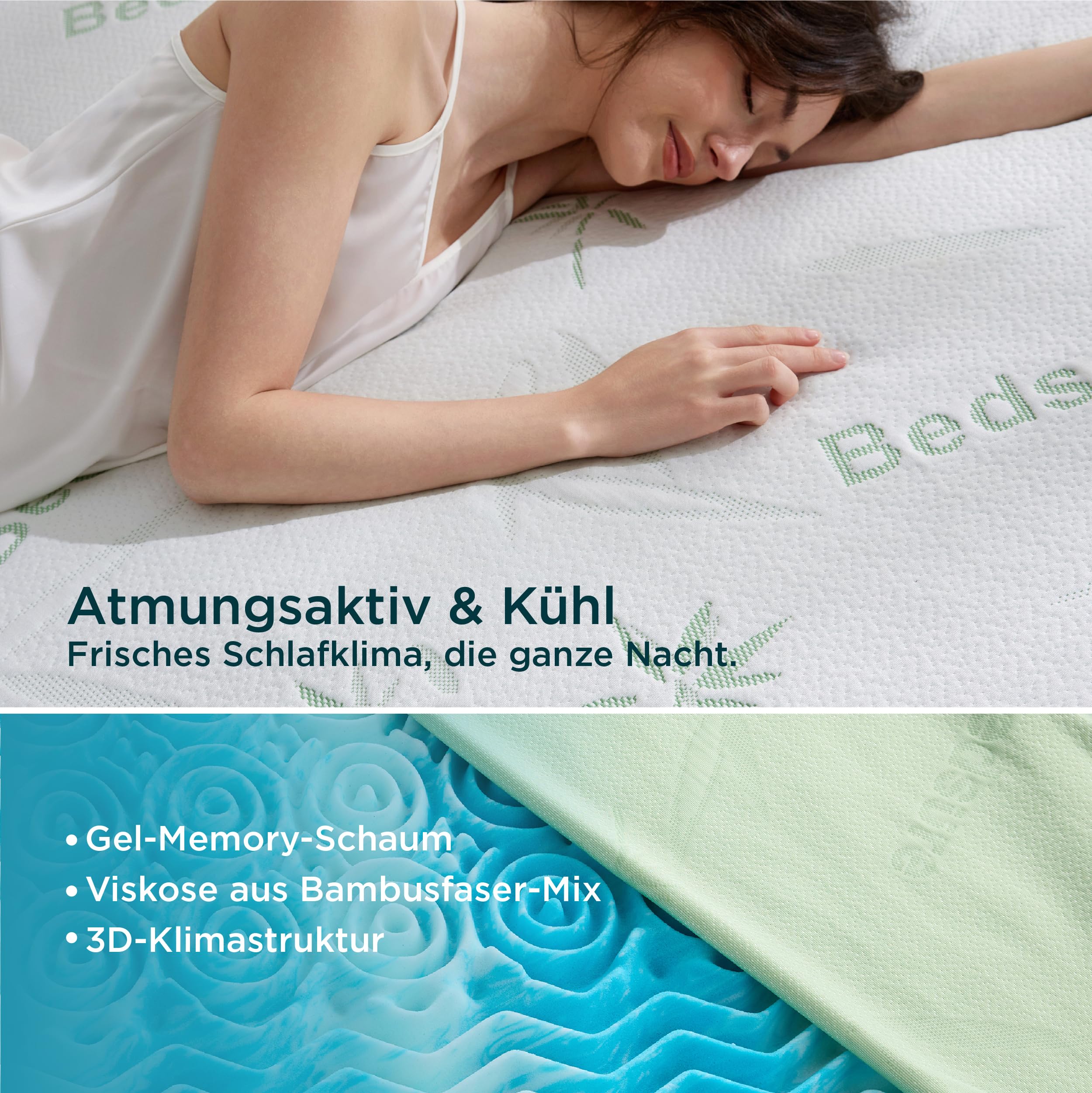 BEDSURE Matratzen Topper 140x200cm H2/H3 - Atmungsaktiver Bambusbezug 7 cm | Gel Memory Schaum für Boxspringbett Schlafsofa Bett, Gästebett Atmungsaktiv Öko-TEX Zertifiziert