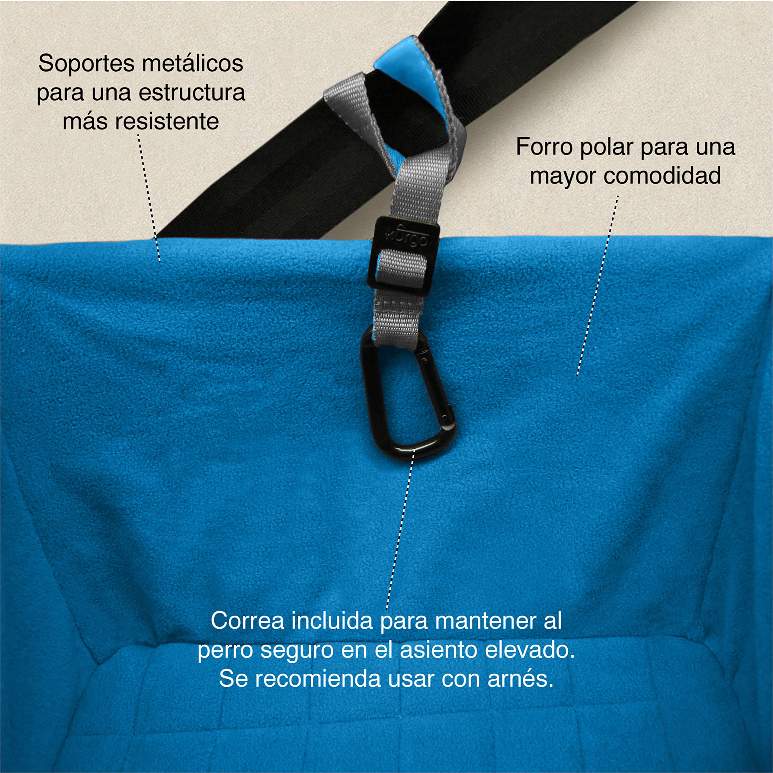 Kurgo Rover, Asiento de Coche para Perros, Asiento Elevador para Mascotas, Incluye Correa de Seguridad, Negro/Azul