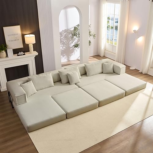 Miniatura 3 de Modular Sectional Couch Sofa Set, Oversized L Shaped Floor Sofa Lounge with 6 Pillows, DIY Convertible Sectional Sofa for Living Room, Bedroom,