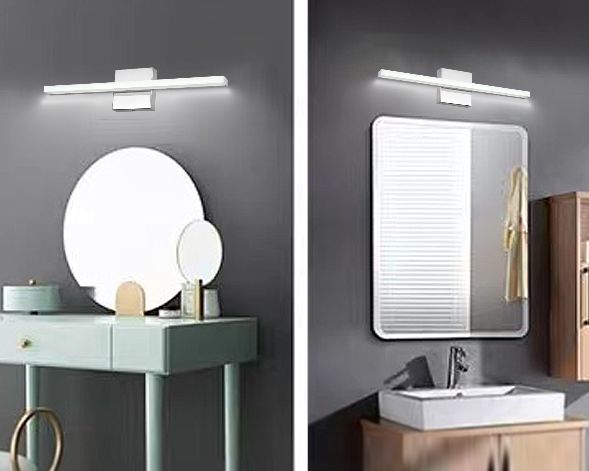 Image of Modern LED Vanity Lights for Bathroom 1 Pack 16IN 9W Daylight White Chrome Bathroom Light Fixtures Lights Over Mirror Vanity Lighting Fixtures Vanity Light