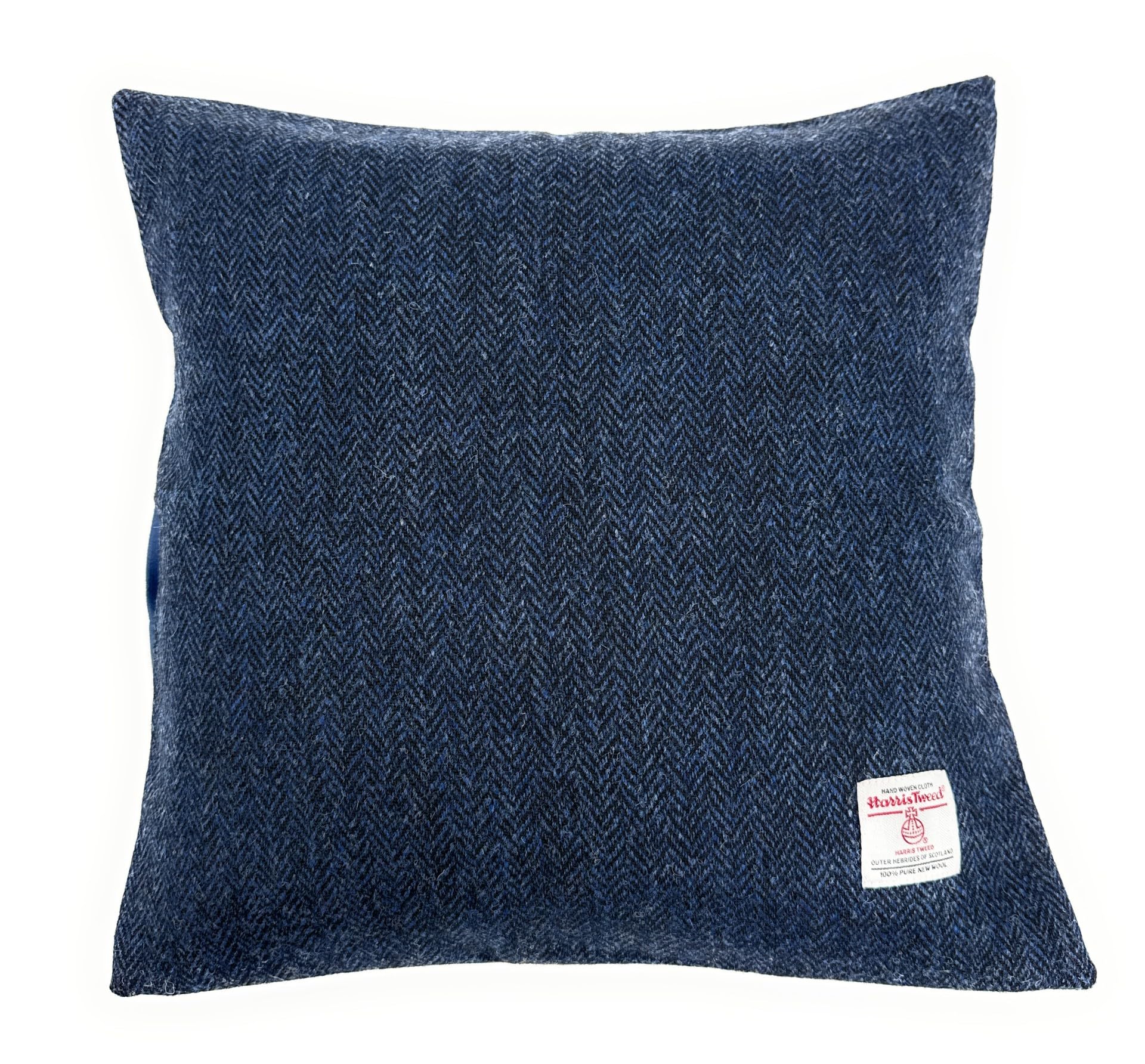 Tartan Tweeds Harris Tweed Square Cushion Cover with Velvet Back Made in Scotland (Navy Herringbone) 40CM x 40CM