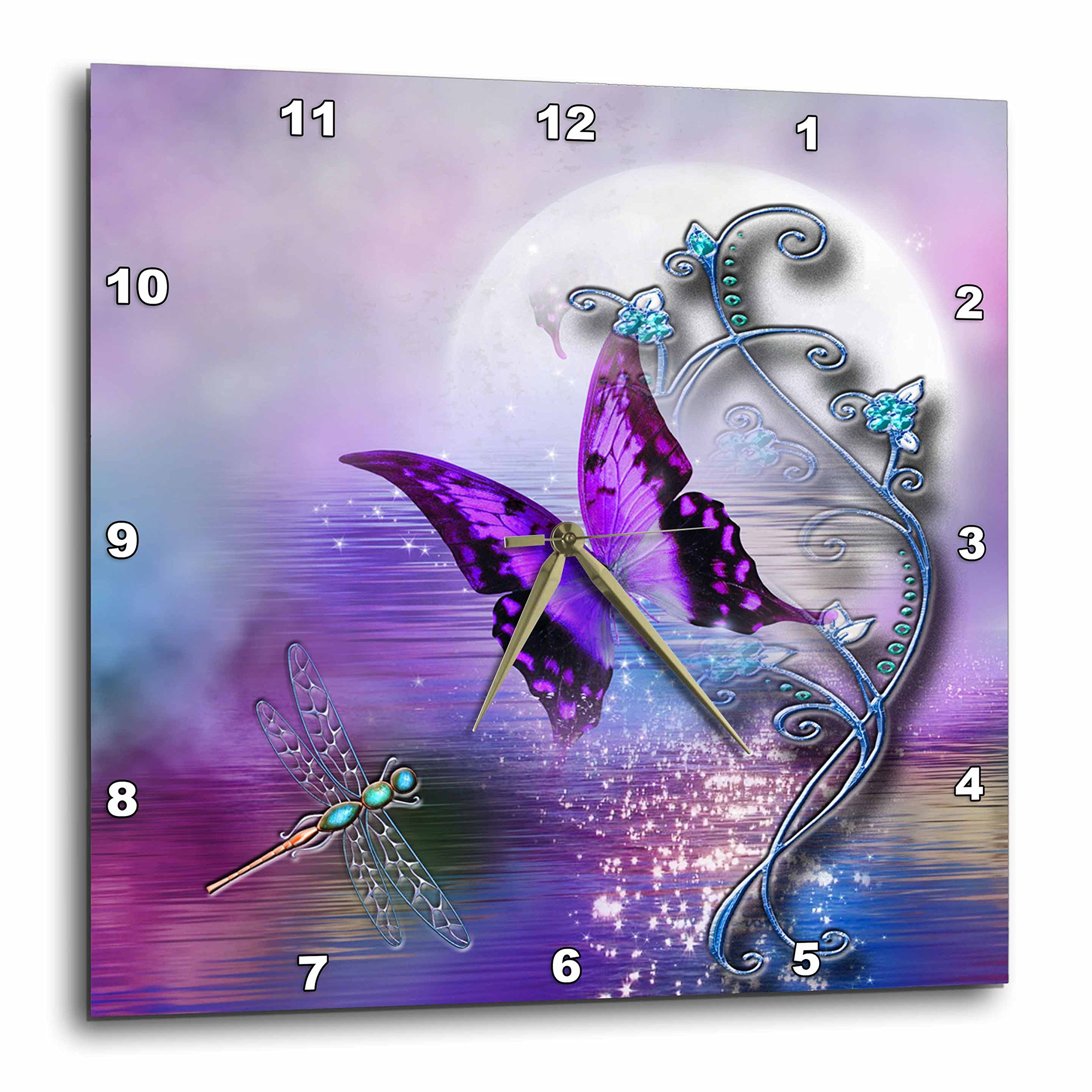 Horloge murale decoration papillon libellule 3dRose cadran rond de 25 cm dpp 265974