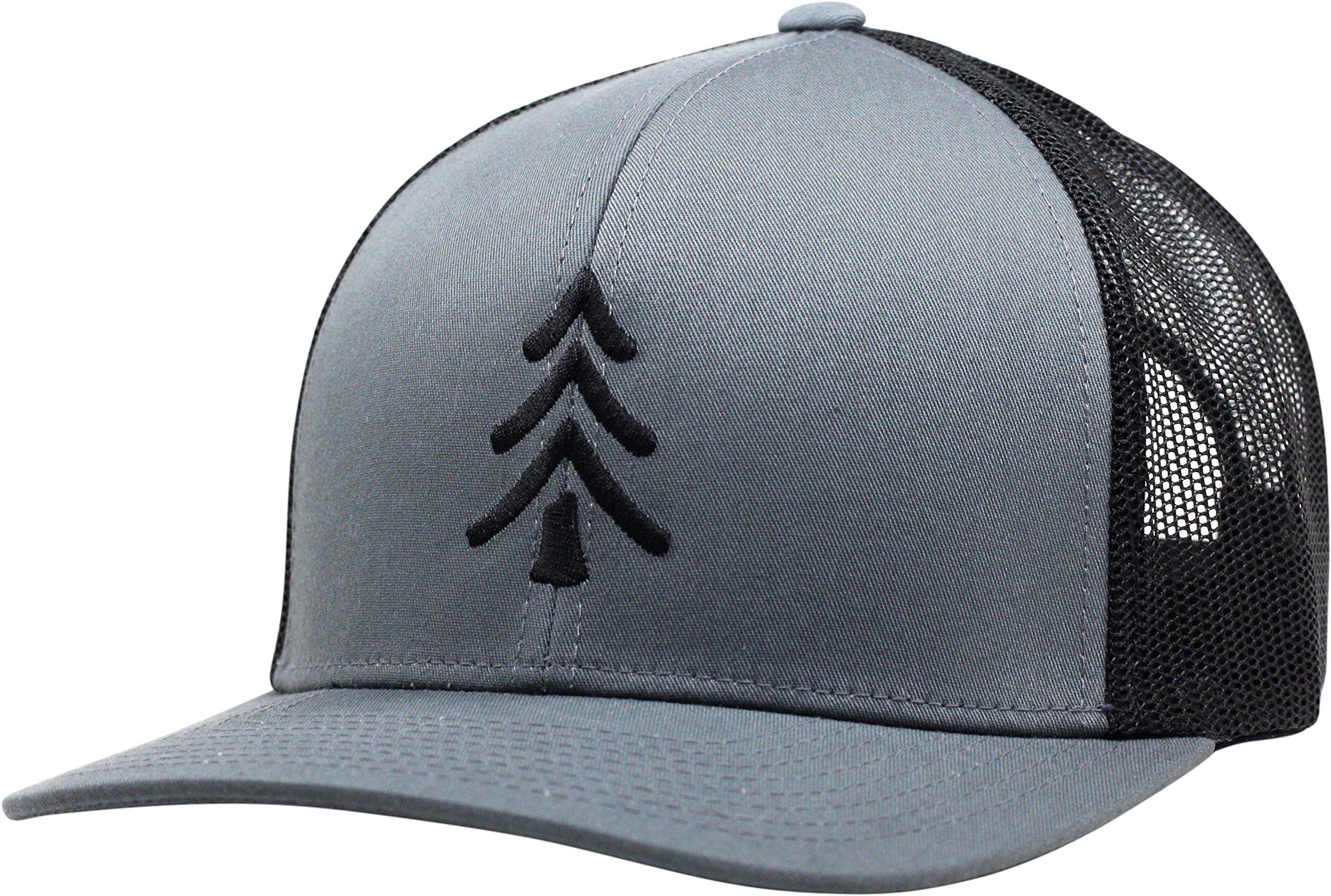 Trucker Hat [ Pine Tree Design ] for Men and Women: Mid Profile Cap with Breathable Mesh Back and Adjustable Snap