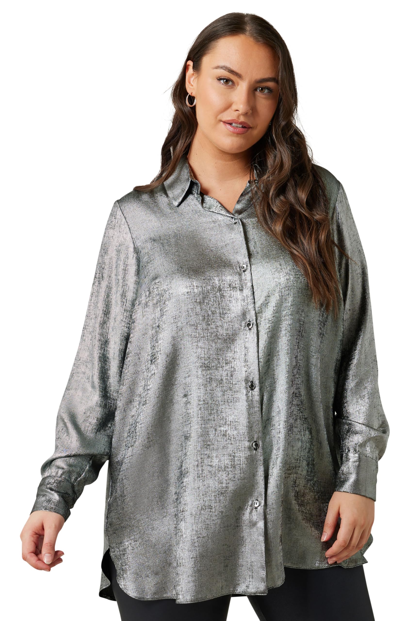 Evans Women's Silver Plus Metallic Long Sleeve Shirt Size 16
