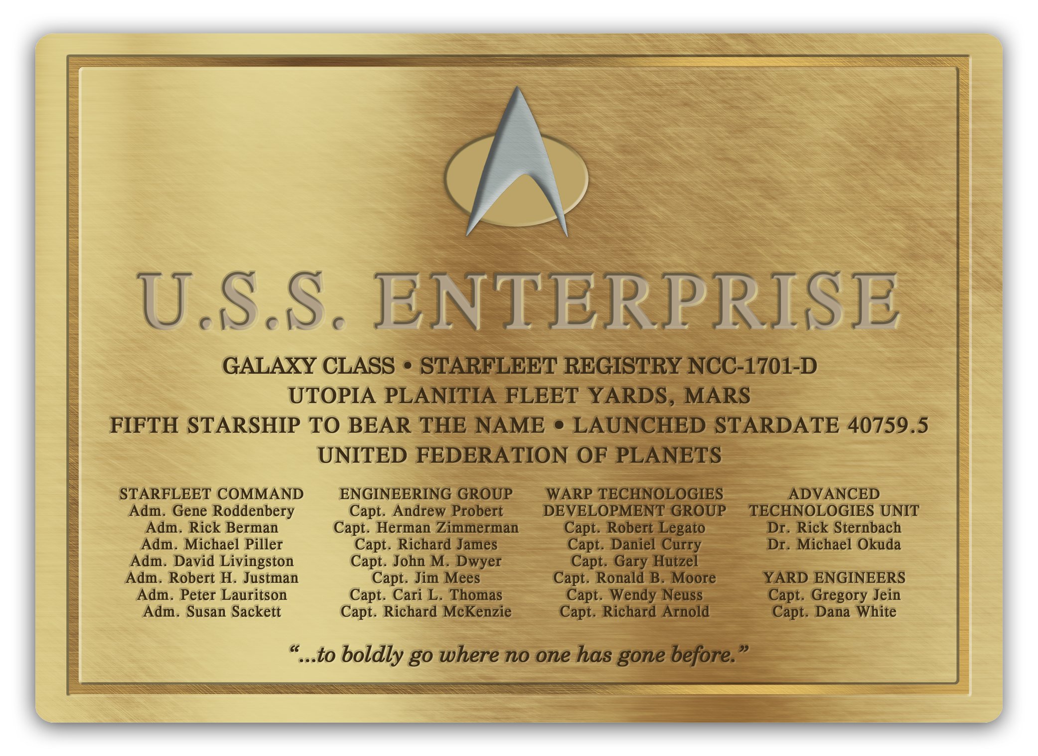 WTF | USS Enterprise Plaque | Sticky Pads - Metal Wall Sign Plaque Art Inspirational