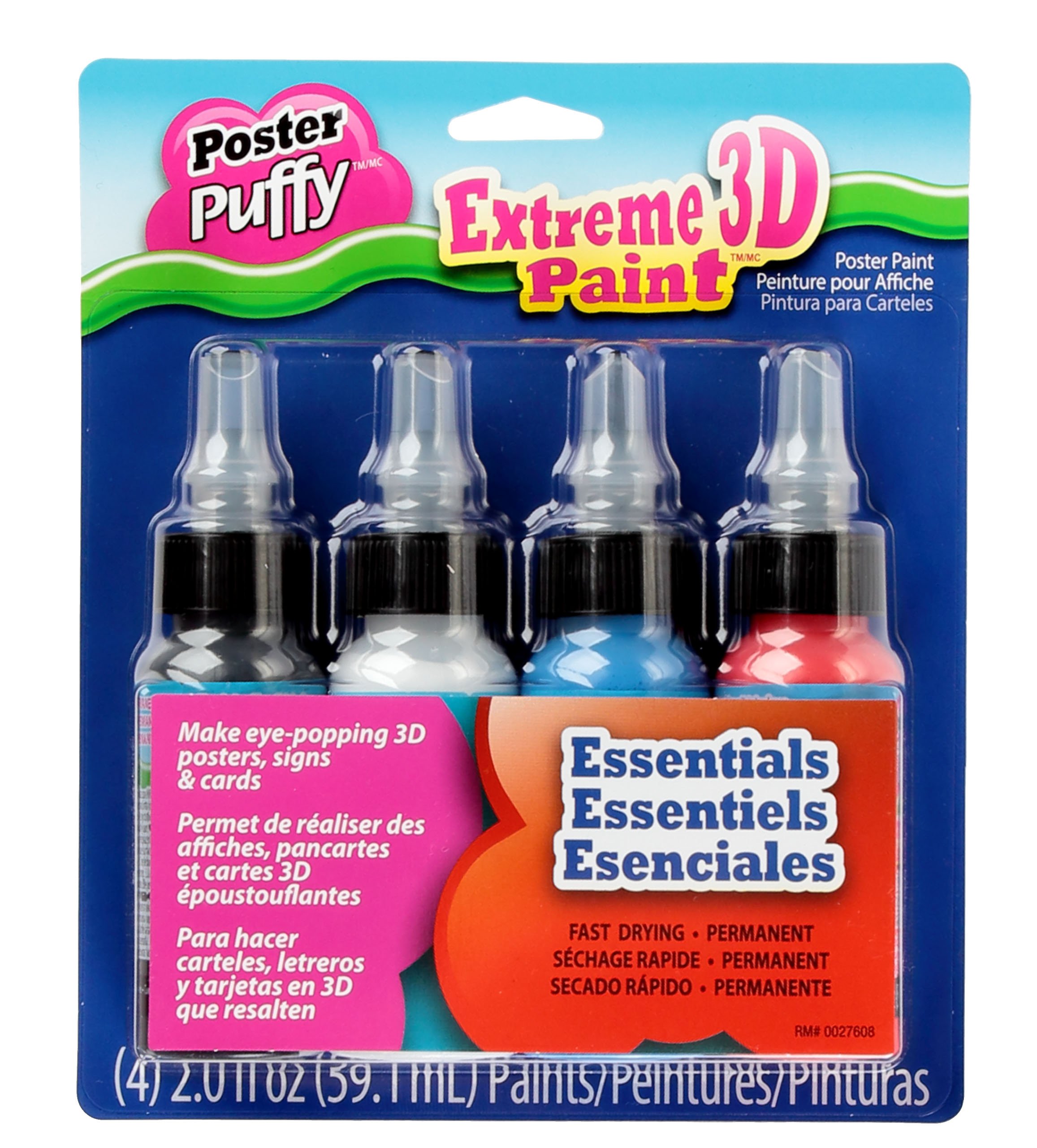 Puffy 3D Poster Paint (Pack of 4), Primary