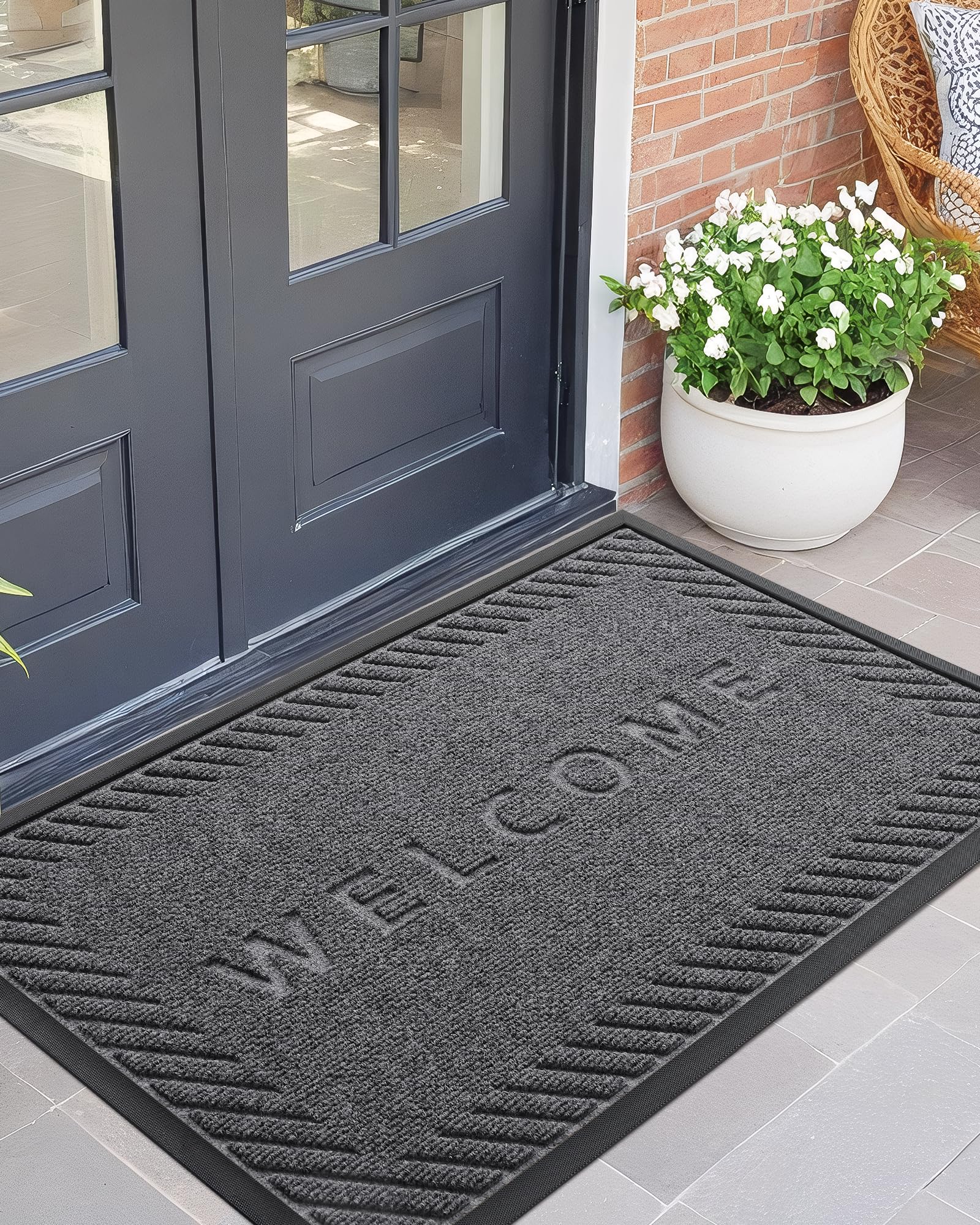 MLSOWM Fußmatte Gotischer Stil - Totenkopf & Rote Blumen 50x80cm Schwarz